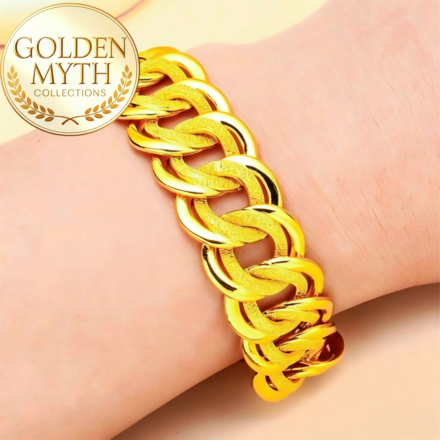Rantai Tangan Koko King Berpasir 2cm lebar | Emas Aloi GP Premium ( Gold Plated with 24 K)