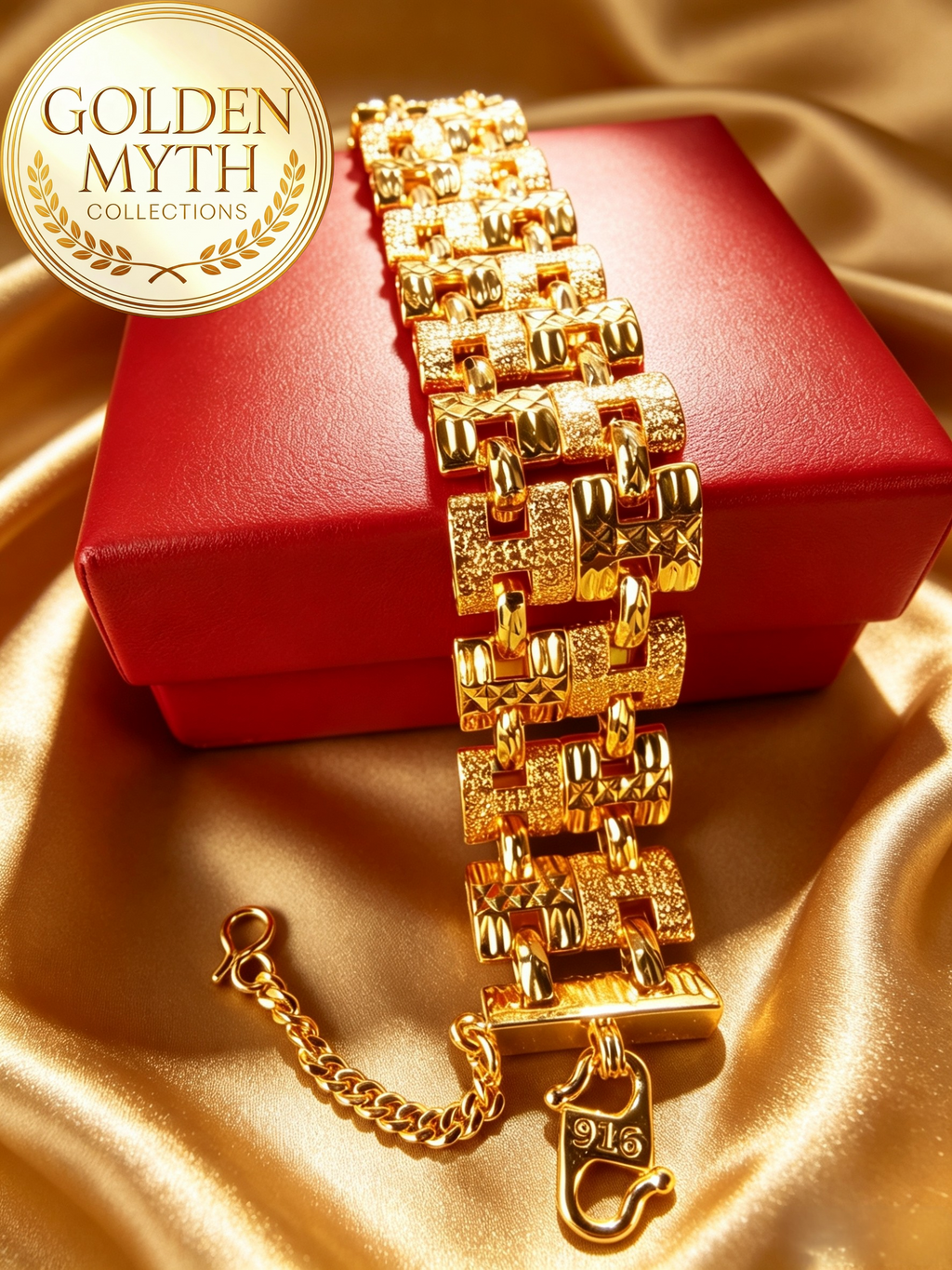 Myth.Co (57g) (LEBAR :20mm) Gelang corak HH | Emas Aloi GP Premium (Saduran Emas 24 K)