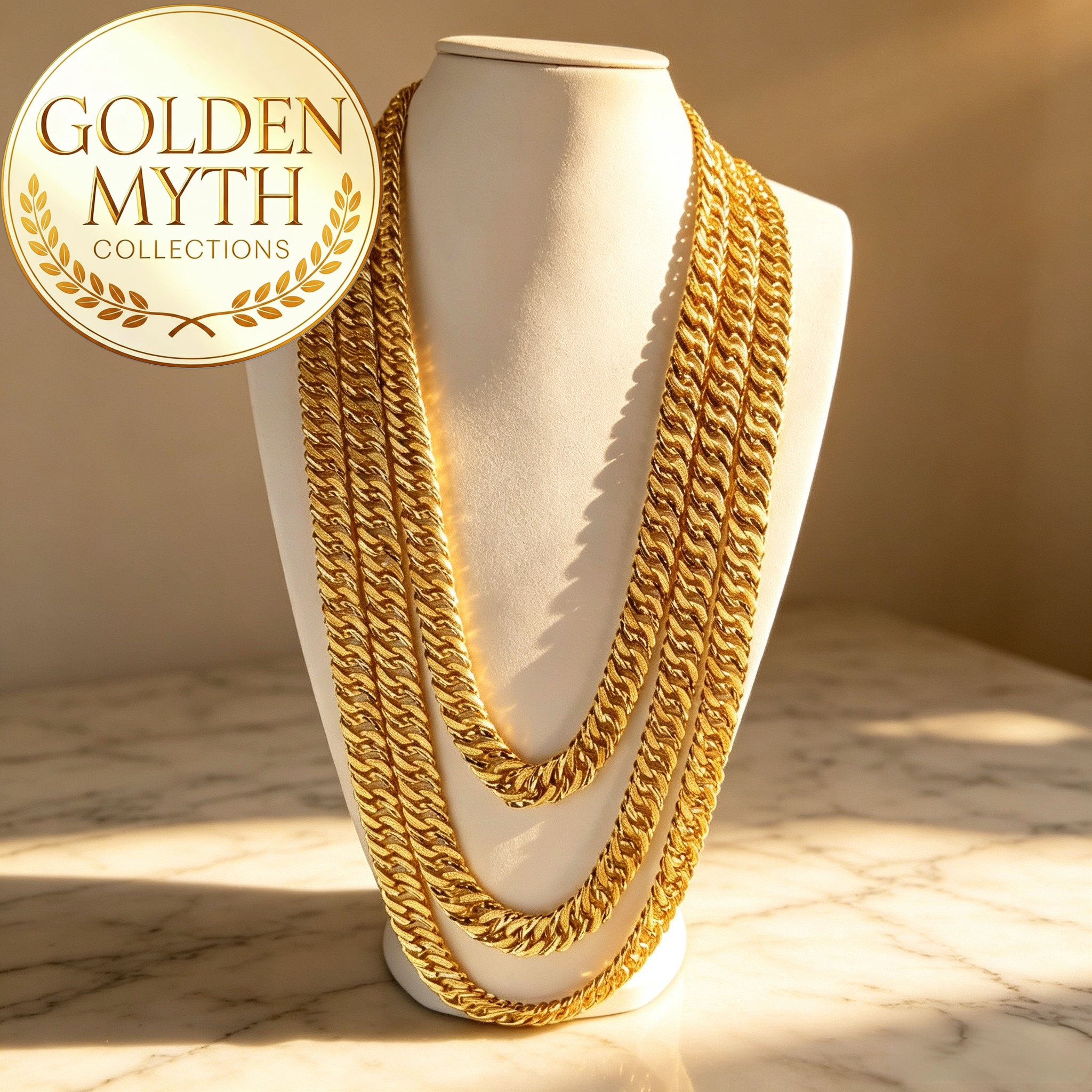 Myth.Co Rantai Leher Lipan Adira Berpasir (1.3cm)| Emas Aloi GP Premium (Saduran Emas 24 K)