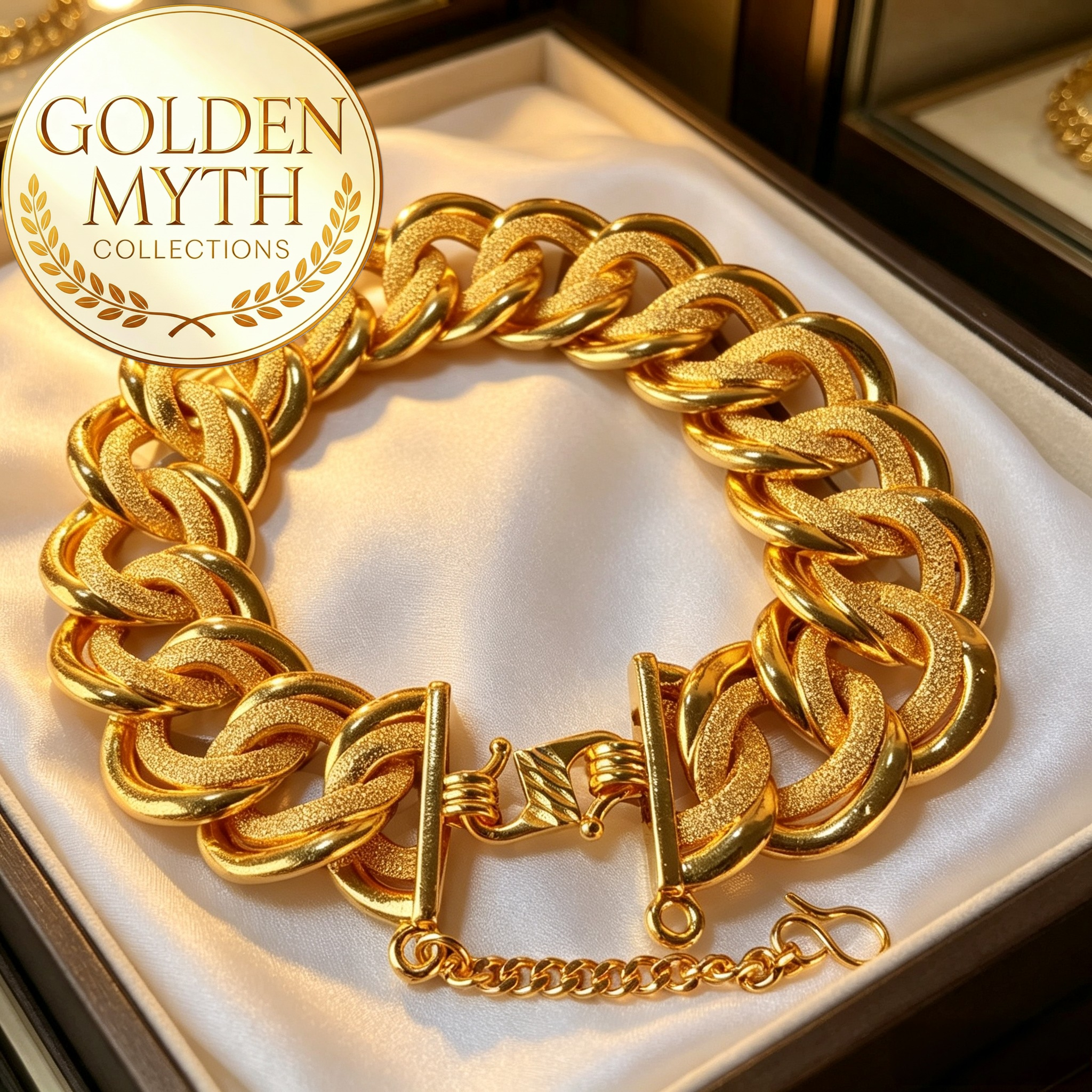 Rantai Tangan Koko King Berpasir 2cm lebar | Emas Aloi GP Premium ( Gold Plated with 24 K)